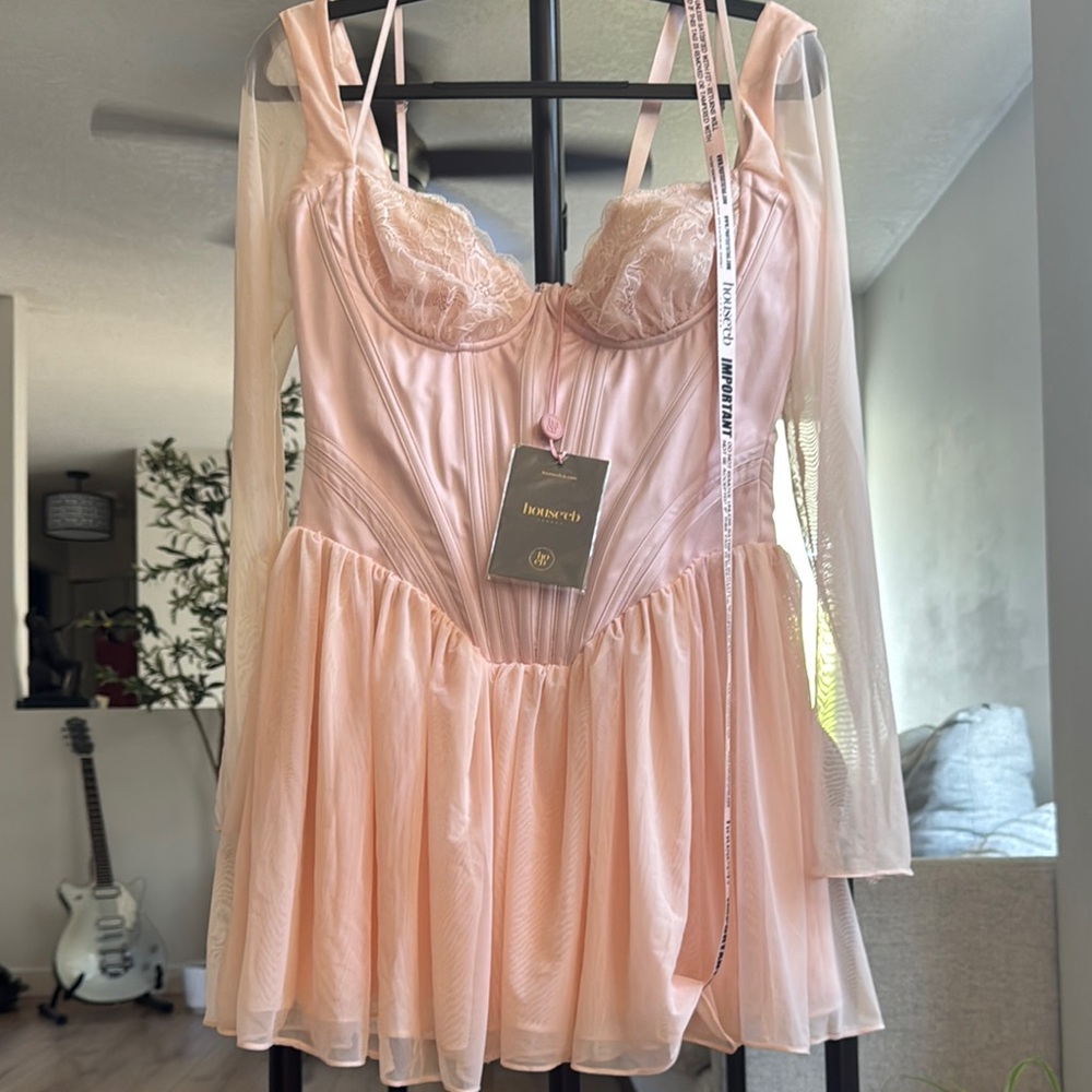 House of CB Pink Chemise with Lace Trim and Satin Sheen